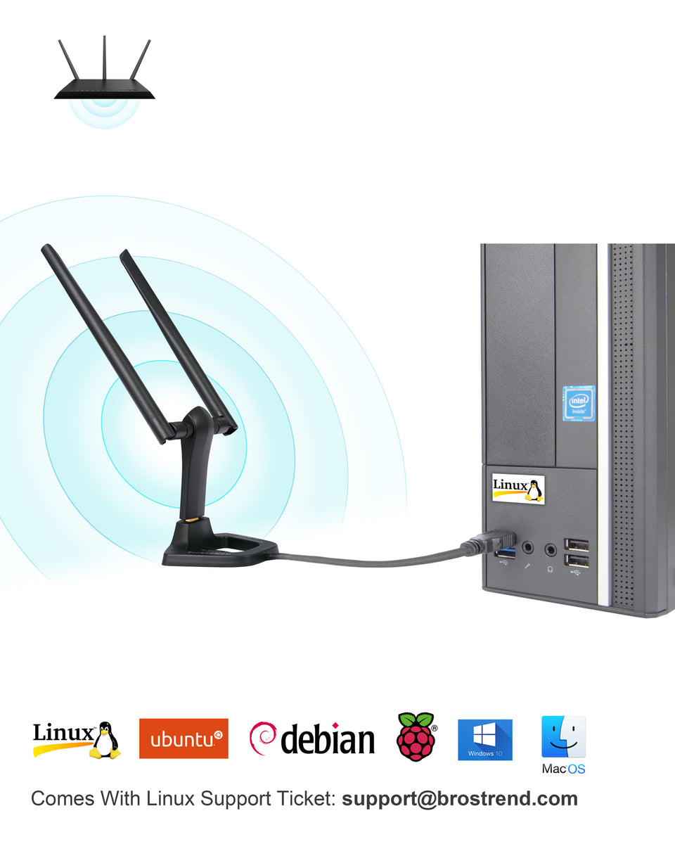 BrosTrend 1200Mbps Linux USB Clé WiFi Adaptateurs Longue portée – BrosTrend  Direct