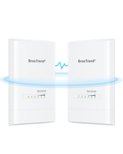 BrosTrend 5 km Outdoor WiFi Bridge Kit CPE Transfers Data Wirelessly up to 5 Kilometers Up to 867 Mbps on 5GHz Band Includes Two Pieces with One Working as AP Transmitter and the Other as Station Receiver Supports Point to Point PtP Multipoint PtMP Connection with Dual Gigabit LAN Ports Power Over Ethernet