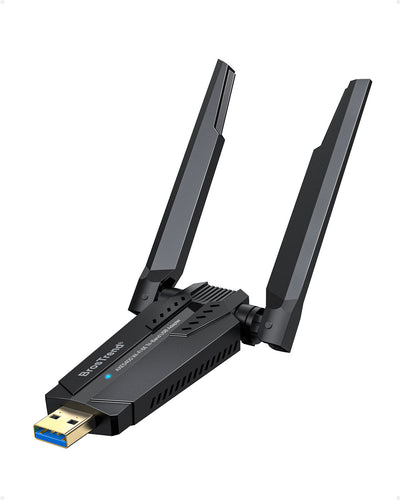 BrosTrend AXE5400 Wi-Fi 6E Tri-band USB Adapter Delivers Wireless Speeds up to 5.4 Gbps 2402 Mbps on 6 GHz 2402 Mbps on 5 GHz 574 Mbps on 2.4 GHz Fast for Streaming and Gaming Comes with External Antennas Supports Beamforming OFDMA DL UL MU MIMO WPA3 Compatible with Windows 11 and 10