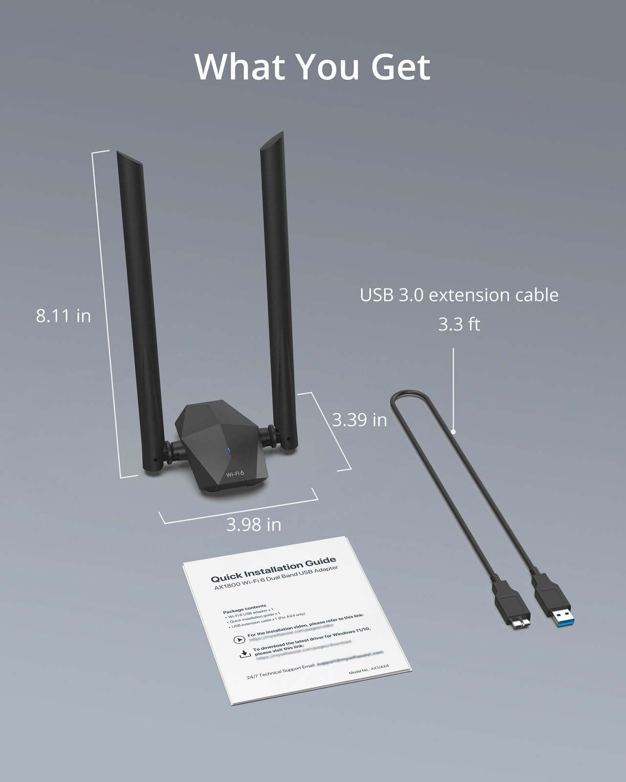 USB 3.0 AX1800 Wifi6 Adapter 2.4GHz5GHz Dual Band USB Wireless